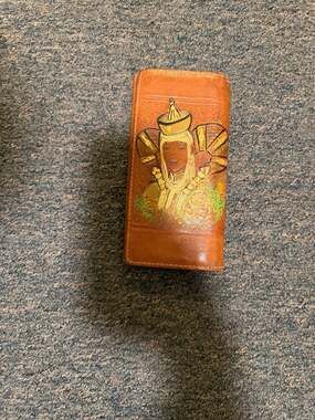 Vintage Hand-Tooled Mongolian Genuine Leather Wallet with Traditional Portrait D